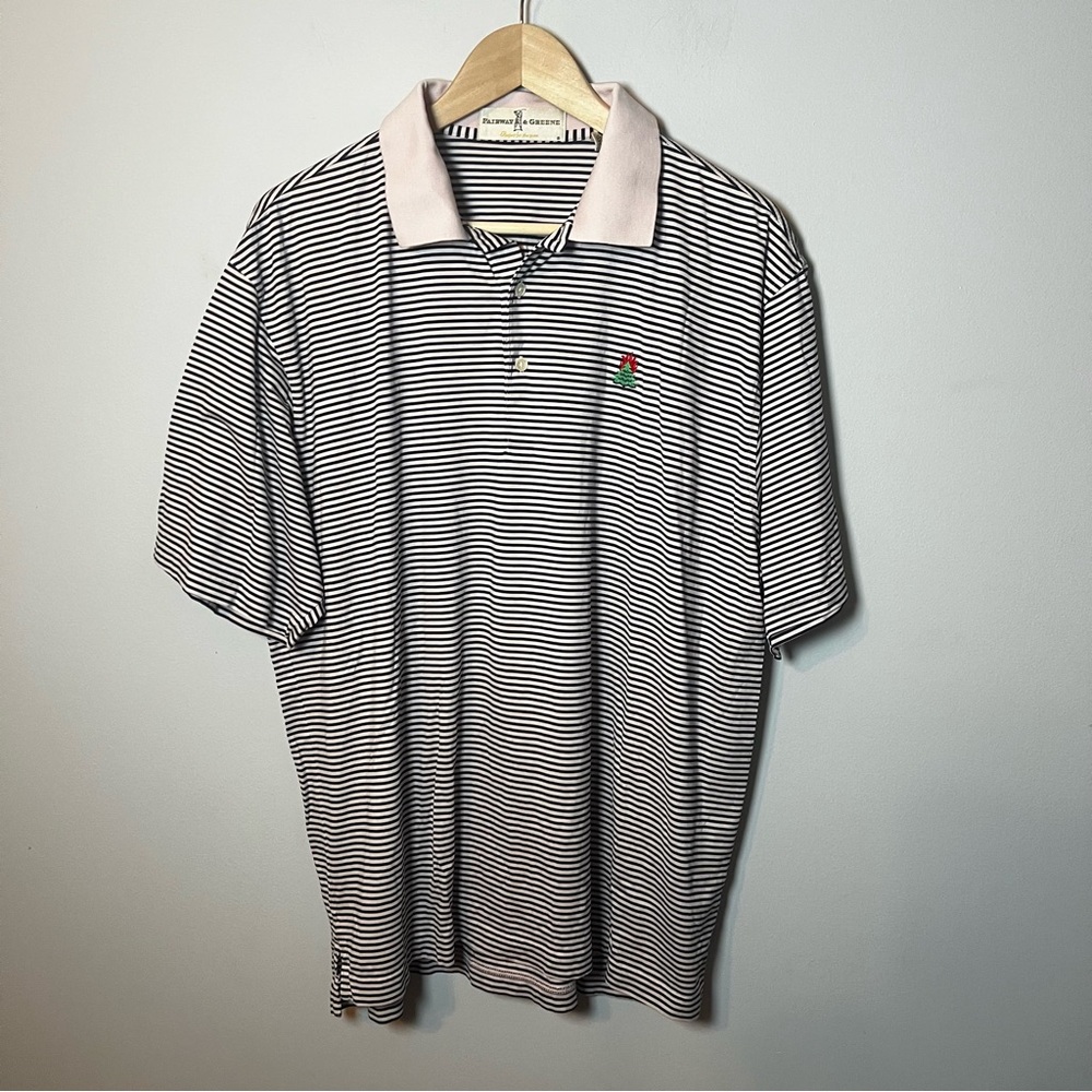 Fairway & Greene Golf Polo Men’s L Pink Striped ~ Burning Tree Country Club